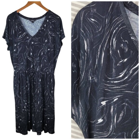 Simply Vera Wang Party Dress Large Elastic Stretch Waist Black Swirl Smoke Print - Picture 1 of 8